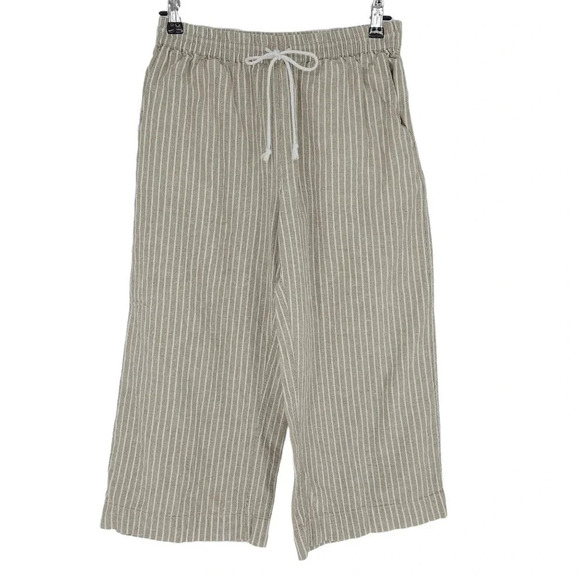 beachlunchlounge Pants - Beach Lunch Lounge Cropped Wide Leg Pants Linen Raffia Tan Striped High Rise